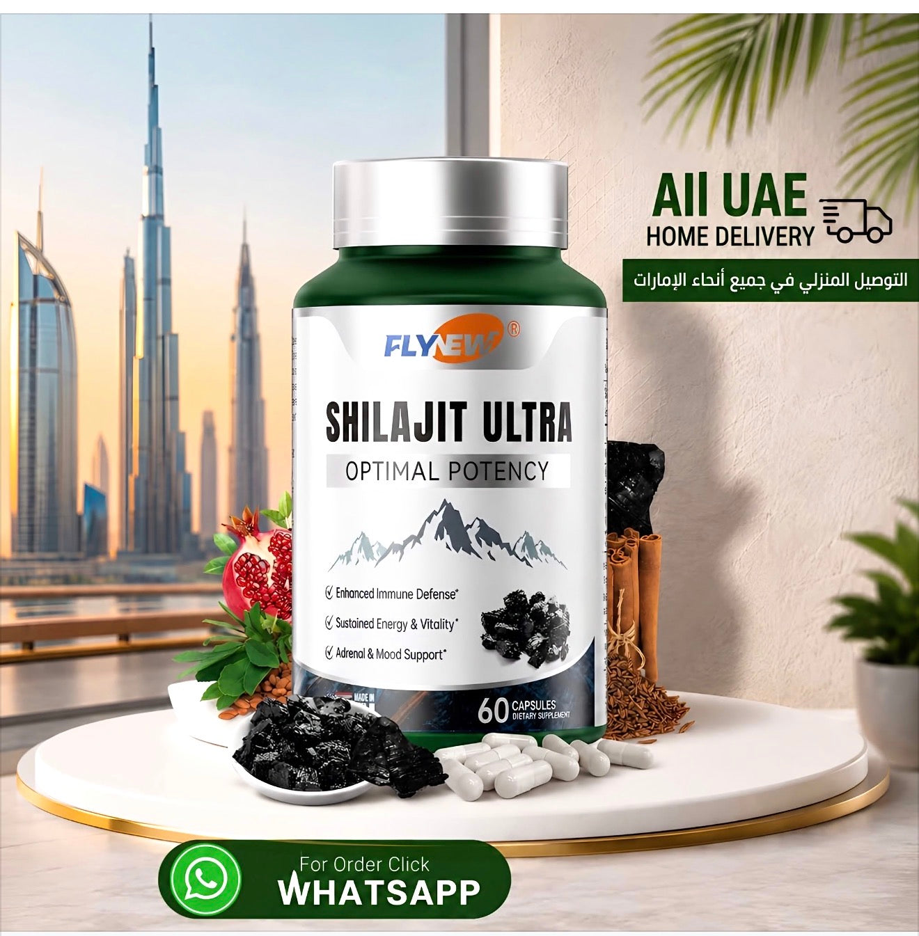 Flynew Shilajit for Men Women, Shilajit with Naturally Fulvic Acid & L-Arginine, Himalayan Shilajits for Extra Power, Stamina & Immune Support, Non-GMO, Made in USA, 60 Capsules, 1,300mg Per Serving